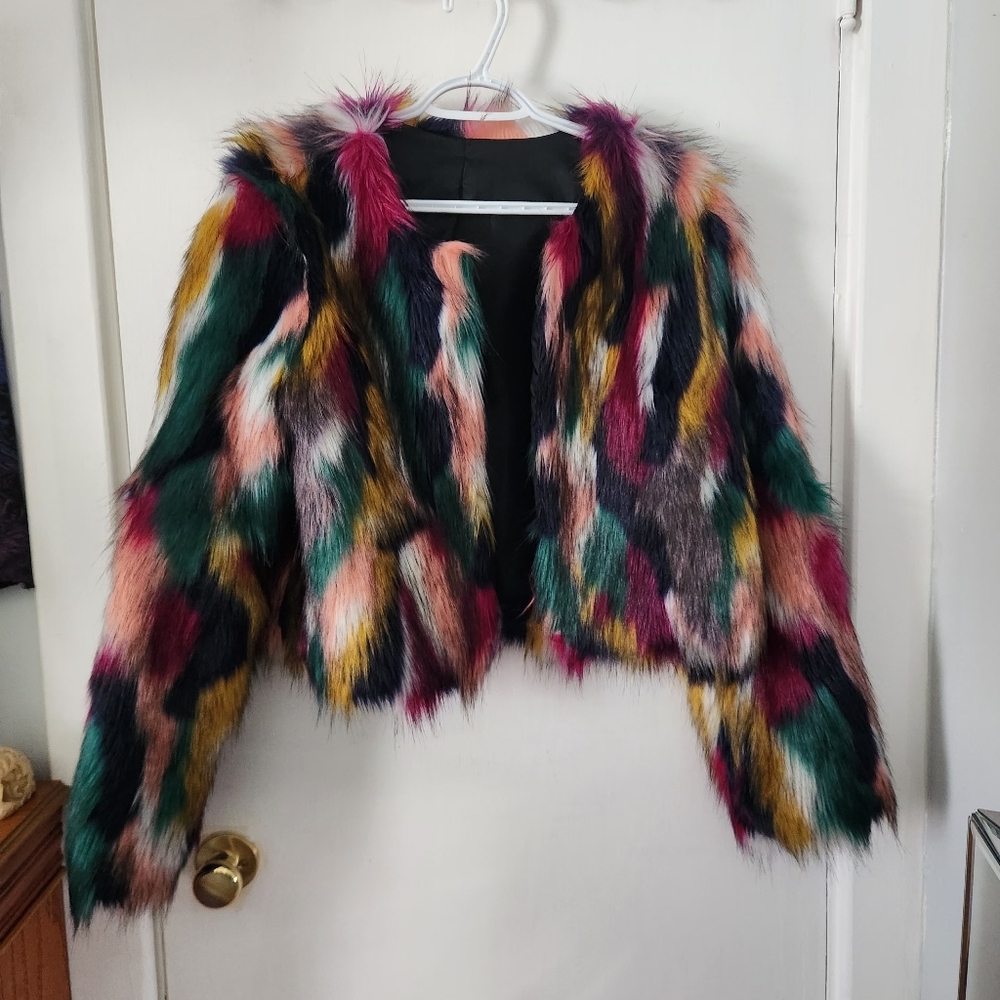 Multicolor Faux Fur Jacket By SHEIN